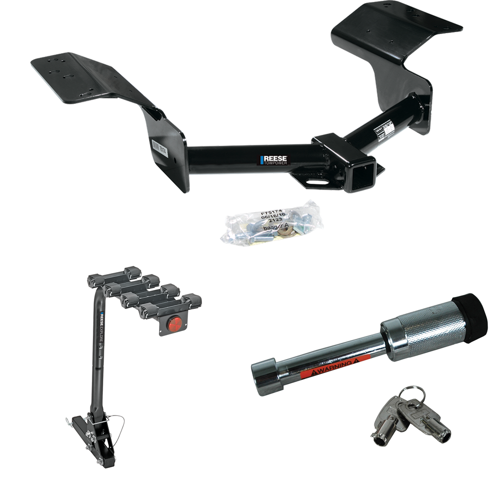 Fits 2004-2009 Cadillac SRX Trailer Hitch Tow PKG w/ 4 Bike Carrier Rack + Hitch Lock (Excludes: w/Sport Package Fascia Models) By Reese Towpower