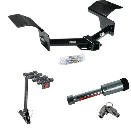 Fits 2004-2009 Cadillac SRX Trailer Hitch Tow PKG w/ 4 Bike Carrier Rack + Hitch Lock (Excludes: w/Sport Package Fascia Models) By Reese Towpower