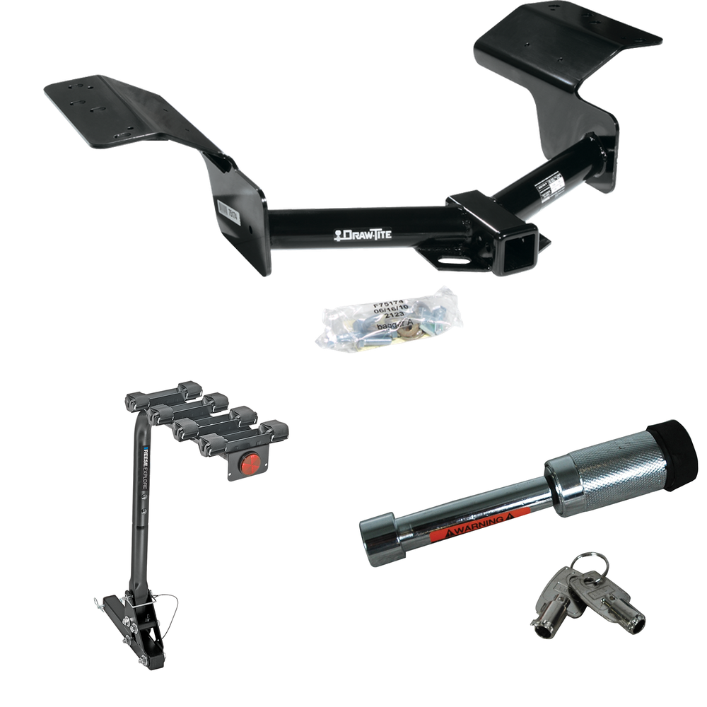 Fits 2004-2009 Cadillac SRX Trailer Hitch Tow PKG w/ 4 Bike Carrier Rack + Hitch Lock (Excludes: w/Sport Package Fascia Models) By Draw-Tite