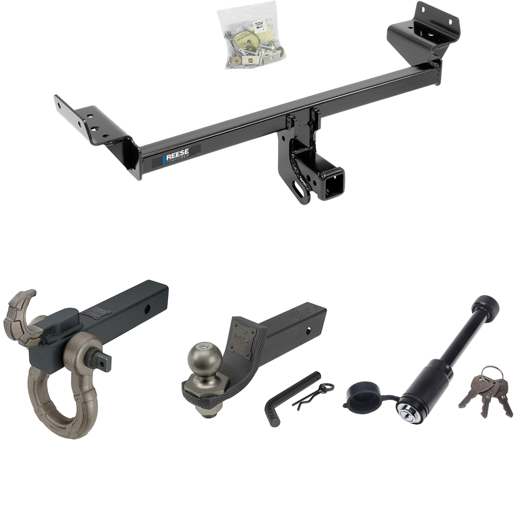 Fits 2019-2023 Lincoln Nautilus Trailer Hitch Tow PKG + Interlock Tactical Starter Kit w/ 2" Drop & 2" Ball + Tactical Hook & Shackle Mount + Tactical Dogbone Lock By Reese Towpower