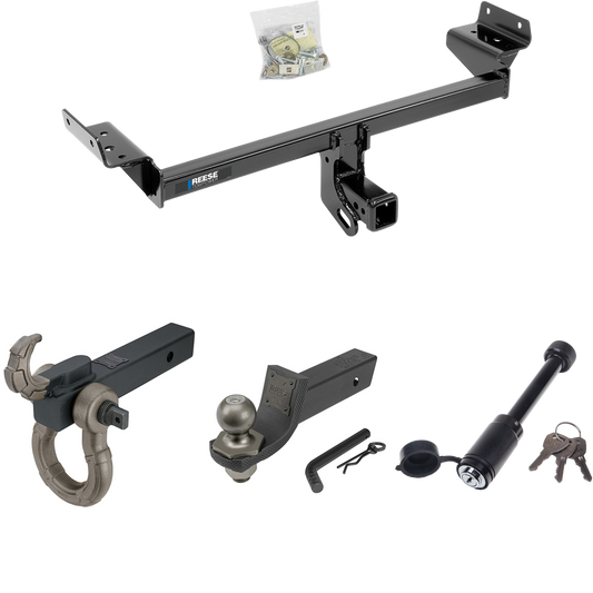 Fits 2019-2023 Lincoln Nautilus Trailer Hitch Tow PKG + Interlock Tactical Starter Kit w/ 2" Drop & 2" Ball + Tactical Hook & Shackle Mount + Tactical Dogbone Lock By Reese Towpower