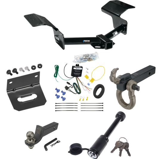 Fits 2004-2009 Cadillac SRX Trailer Hitch Tow PKG w/ 4-Flat Wiring + Interlock Tactical Starter Kit w/ 2" Drop & 2" Ball + Tactical Hook & Shackle Mount + Tactical Dogbone Lock + Wiring Bracket (Excludes: w/Sport Package Fascia Models) By Reese Towpo