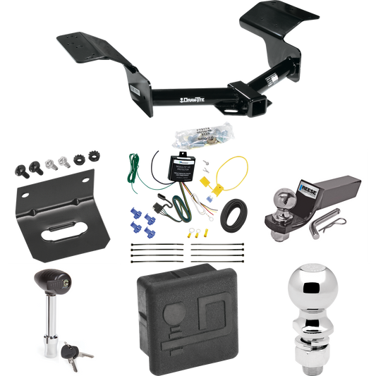 Fits 2004-2009 Cadillac SRX Trailer Hitch Tow PKG w/ 4-Flat Wiring + Starter Kit Ball Mount w/ 2" Drop & 2" Ball + 2-5/16" Ball + Wiring Bracket + Hitch Lock + Hitch Cover (Excludes: w/Sport Package Fascia Models) By Draw-Tite