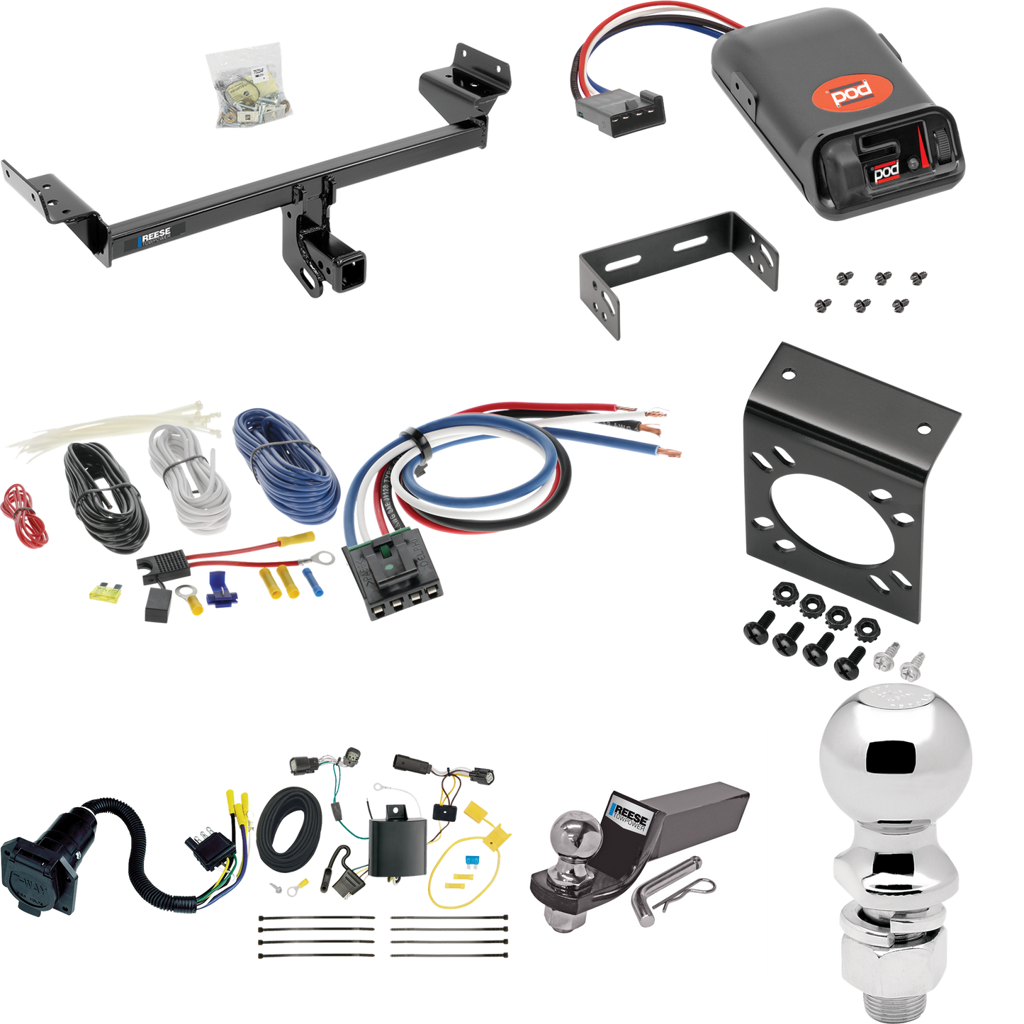 Fits 2015-2018 Ford Edge Trailer Hitch Tow PKG w/ Pro Series POD Brake Control + Generic BC Wiring Adapter + 7-Way RV Wiring + 2" & 2-5/16" Ball & Drop Mount (Excludes: Sport & Titanium Models) By Reese Towpower