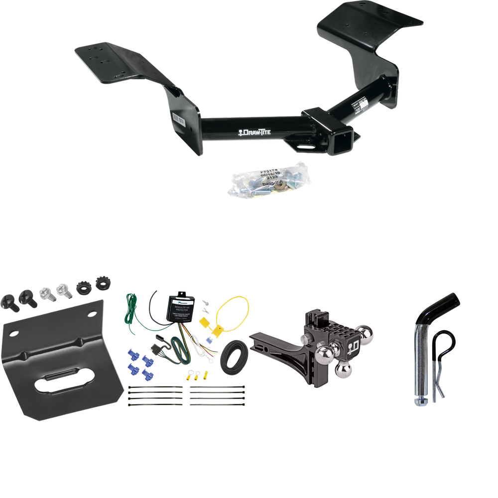 Fits 2004-2009 Cadillac SRX Trailer Hitch Tow PKG w/ 4-Flat Wiring Harness + Adjustable Drop Rise Triple Ball Ball Mount 1-7/8" & 2" & 2-5/16" Trailer Balls + Pin/Clip + Wiring Bracket (Excludes: w/Sport Package Fascia Models) By Draw-Tite