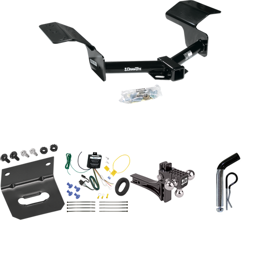 Fits 2004-2009 Cadillac SRX Trailer Hitch Tow PKG w/ 4-Flat Wiring Harness + Adjustable Drop Rise Triple Ball Ball Mount 1-7/8" & 2" & 2-5/16" Trailer Balls + Pin/Clip + Wiring Bracket (Excludes: w/Sport Package Fascia Models) By Draw-Tite