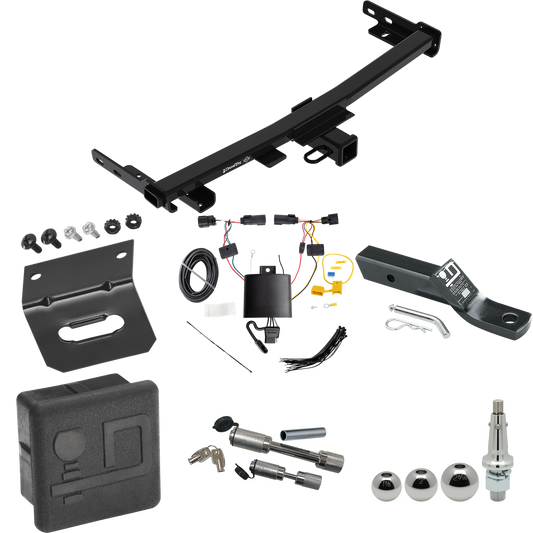 Fits 2019-2023 Jeep Cherokee Trailer Hitch Tow PKG w/ 4-Flat Wiring + Ball Mount w/ 2" Drop + Interchangeable Ball 1-7/8" & 2" & 2-5/16" + Wiring Bracket + Dual Hitch & Coupler Locks + Hitch Cover (For Trailhawk Models) By Draw-Tite