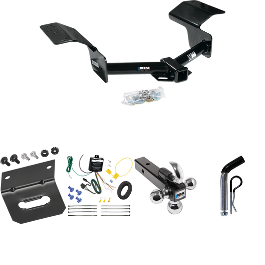 Fits 2004-2009 Cadillac SRX Trailer Hitch Tow PKG w/ 4-Flat Wiring Harness + Triple Ball Ball Mount 1-7/8" & 2" & 2-5/16" Trailer Balls w/ Tow Hook + Pin/Clip + Wiring Bracket (Excludes: w/Sport Package Fascia Models) By Reese Towpower