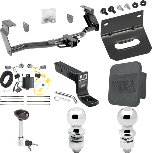 Fits 2014-2018 Jeep Cherokee Trailer Hitch Tow PKG w/ 4-Flat Wiring + Ball Mount w/ 4" Drop + 2" Ball + 2-5/16" Ball + Wiring Bracket + Hitch Lock + Hitch Cover (For Trailhawk Models) By Reese Towpower