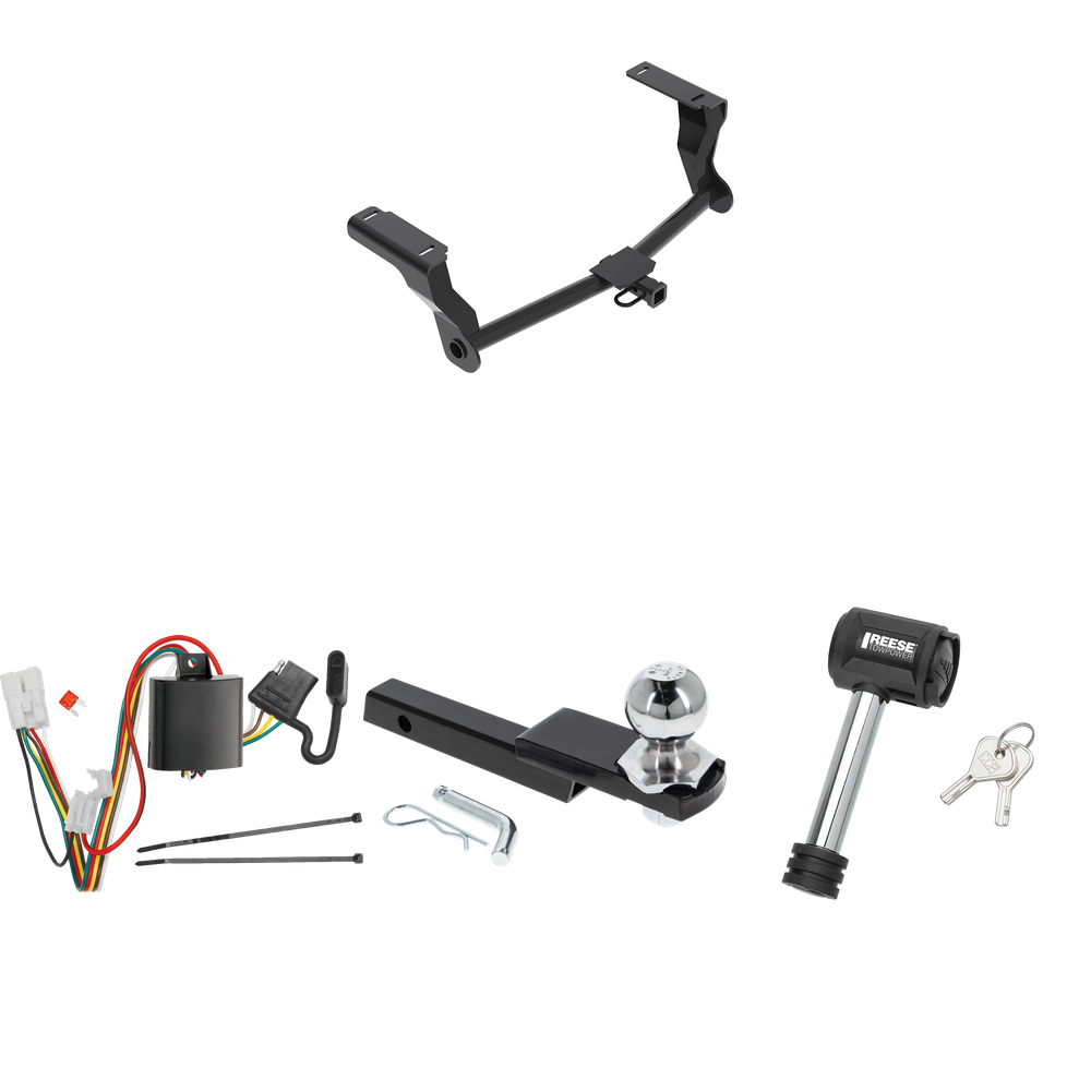 Fits 2016-2023 Subaru Crosstrek Trailer Hitch Tow PKG w/ 4-Flat Wiring Harness + Interlock Starter Kit w/ 2" Ball 1-1/4" Drop 3/4" Rise + Hitch Lock (Excludes: Hybrid Models) By Reese Towpower