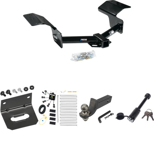 Fits 2004-2009 Cadillac SRX Trailer Hitch Tow PKG w/ 4-Flat Zero Contact "No Splice" Wiring + Interlock Tactical Starter Kit w/ 2" Drop & 2" Ball + Tactical Dogbone Lock + Wiring Bracket (Excludes: w/Sport Package Fascia Models) By Reese Towpower