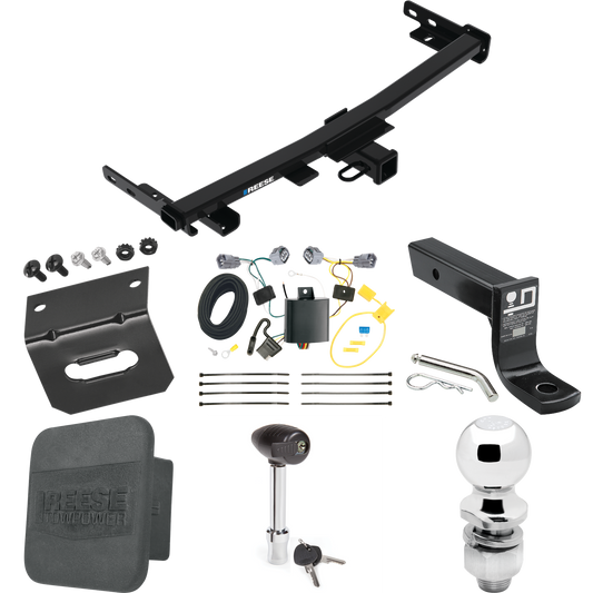 Fits 2014-2018 Jeep Cherokee Trailer Hitch Tow PKG w/ 4-Flat Wiring + Ball Mount w/ 4" Drop + 2" Ball + Wiring Bracket + Hitch Lock + Hitch Cover (For Trailhawk Models) By Reese Towpower