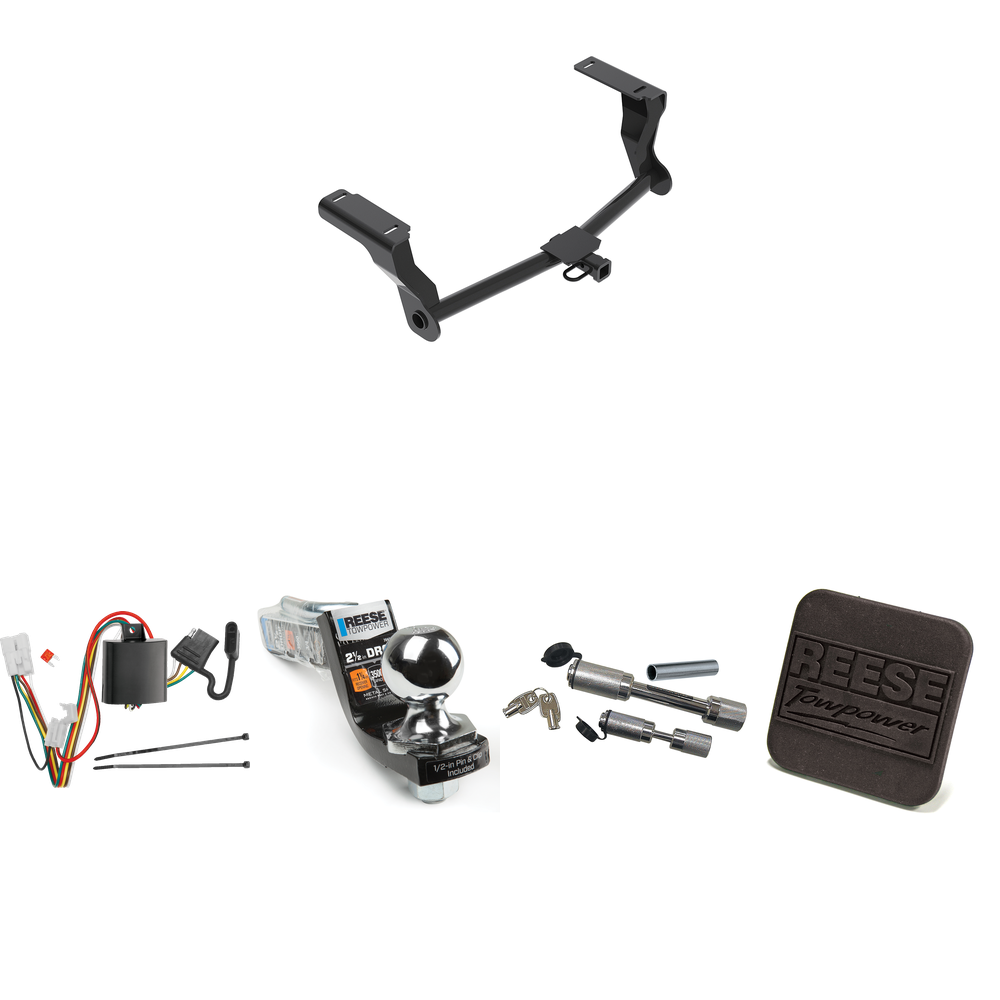 Fits 2016-2023 Subaru Crosstrek Trailer Hitch Tow PKG w/ 4-Flat Wiring Harness + Interlock Starter Kit w/ 2" Ball 2-1/2" Drop 2" Rise + Hitch Cover + Dual Hitch & Coupler Locks (Excludes: Hybrid Models) By Reese Towpower