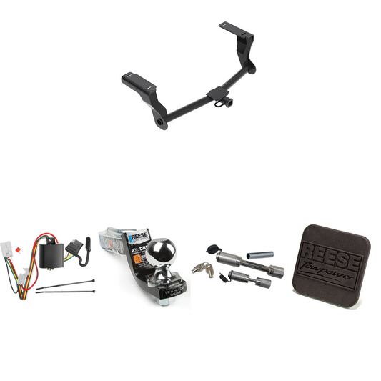 Fits 2016-2023 Subaru Crosstrek Trailer Hitch Tow PKG w/ 4-Flat Wiring Harness + Interlock Starter Kit w/ 2" Ball 2-1/2" Drop 2" Rise + Hitch Cover + Dual Hitch & Coupler Locks (Excludes: Hybrid Models) By Reese Towpower