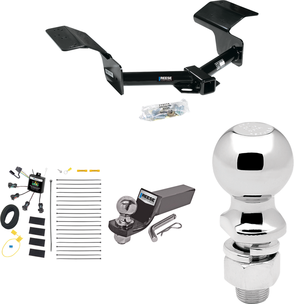 Fits 2004-2009 Cadillac SRX Trailer Hitch Tow PKG w/ 4-Flat Zero Contact "No Splice" Wiring + Starter Kit Ball Mount w/ 2" Drop & 2" Ball + 2-5/16" Ball (Excludes: w/Sport Package Fascia Models) By Reese Towpower