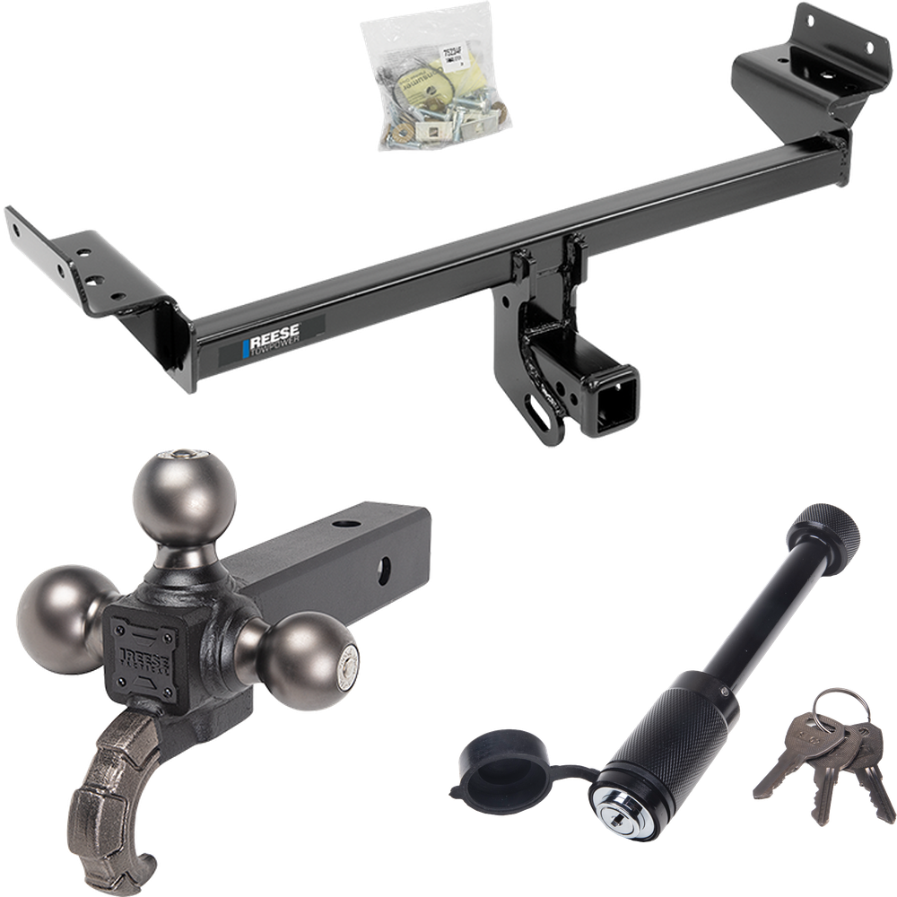 Fits 2016-2018 Lincoln MKX Trailer Hitch Tow PKG + Triple Ball Tactical Ball Mount 1-7/8" & 2" & 2-5/16" Balls w/ Tow Hook + Tactical Dogbone Lock By Reese Towpower