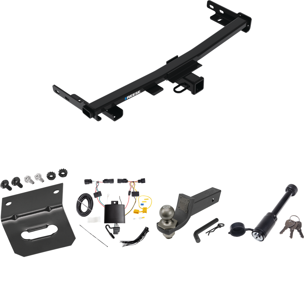 Fits 2019-2023 Jeep Cherokee Trailer Hitch Tow PKG w/ 4-Flat Wiring + Interlock Tactical Starter Kit w/ 2" Drop & 2" Ball + Tactical Dogbone Lock + Wiring Bracket (For Trailhawk Models) By Reese Towpower