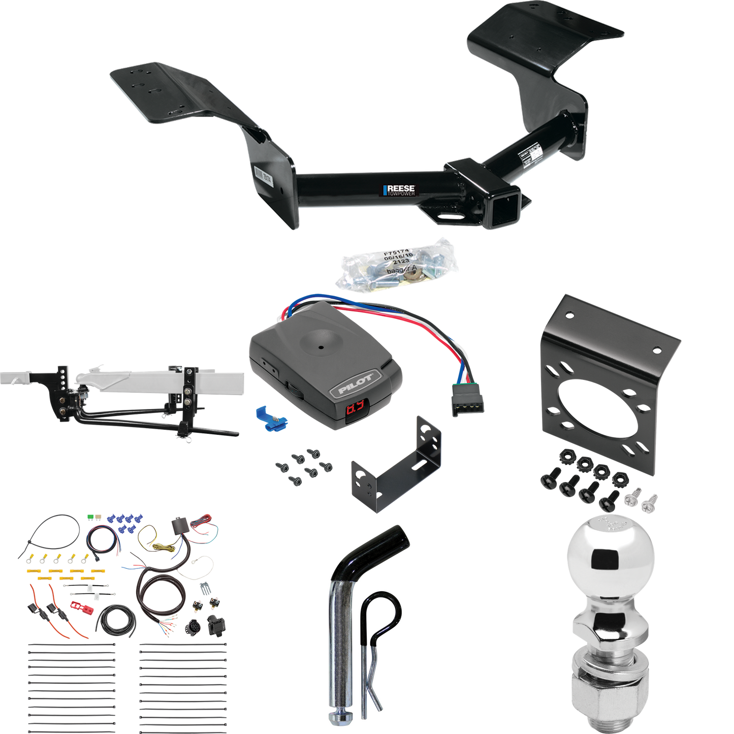 Fits 2004-2009 Cadillac SRX Trailer Hitch Tow PKG w/ 6K Round Bar Weight Distribution Hitch w/ 2-5/16" Ball + 2" Ball + Pin/Clip + Pro Series Pilot Brake Control + 7-Way RV Wiring (Excludes: w/Sport Package Fascia Models) By Reese Towpower