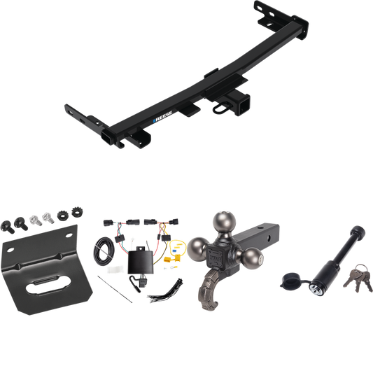 Fits 2019-2023 Jeep Cherokee Trailer Hitch Tow PKG w/ 4-Flat Wiring + Triple Ball Tactical Ball Mount 1-7/8" & 2" & 2-5/16" Balls w/ Tow Hook + Tactical Dogbone Lock + Wiring Bracket (For Trailhawk Models) By Reese Towpower