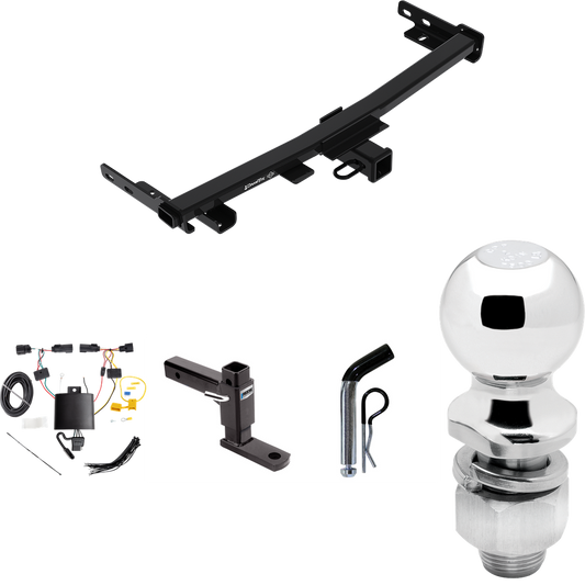 Fits 2019-2023 Jeep Cherokee Trailer Hitch Tow PKG w/ 4-Flat Wiring Harness + Adjustable Drop Rise Ball Mount + Pin/Clip + 2" Ball (For Trailhawk Models) By Draw-Tite