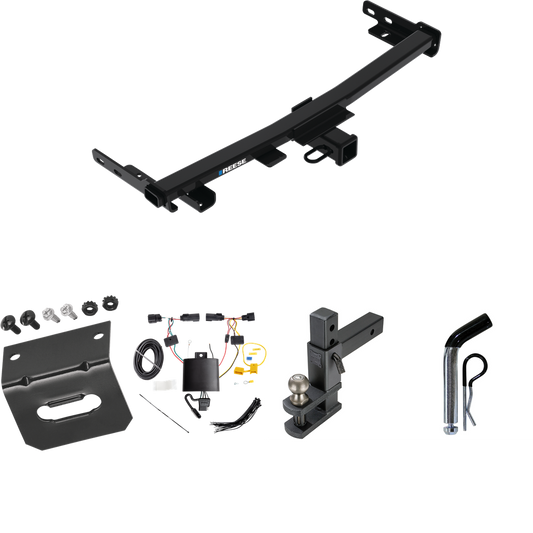 Se adapta al paquete de enganche de remolque Jeep Cherokee 2019-2023 con arnés de cableado de 4 planos + soporte de bola de enganche de elevación ajustable con bola de 2" + pasador/clip + soporte de cableado (para modelos Trailhawk) de Reese Towpower