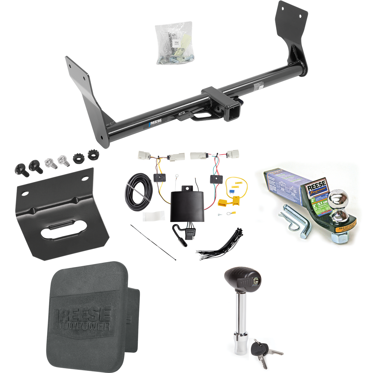 Fits 2019-2023 Ford Edge Trailer Hitch Tow PKG w/ 4-Flat Wiring + Starter Kit Ball Mount w/ 2" Drop & 1-7/8" Ball + Wiring Bracket + Hitch Lock + Hitch Cover (Excludes: Titanium Models) By Reese Towpower