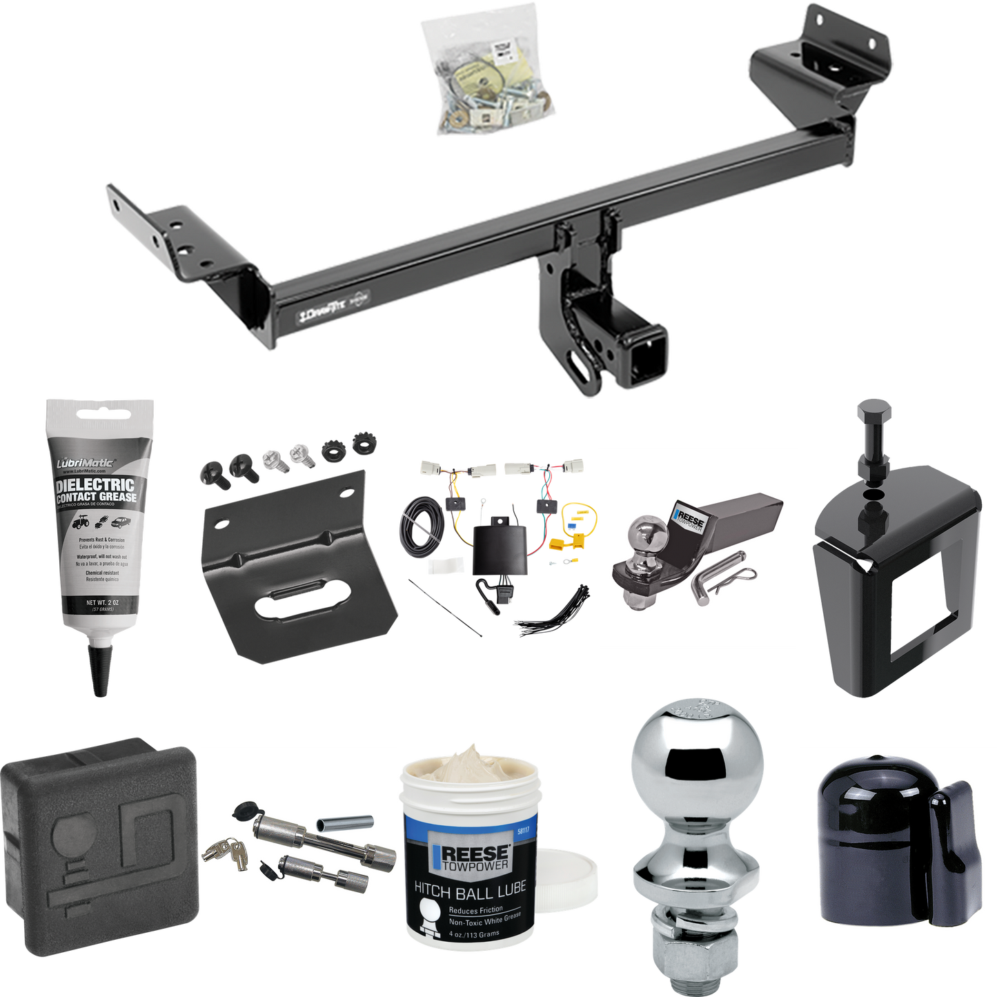 Fits 2019-2023 Ford Edge Trailer Hitch Tow PKG w/ 4-Flat Wiring + Starter Kit Ball Mount w/ 2" Drop & 2" Ball + 1-7/8" Ball + Wiring Bracket + Dual Hitch & Coupler Locks + Hitch Cover + Wiring Tester + Ball Lube +Electric Grease + Ball Wrench + Anti