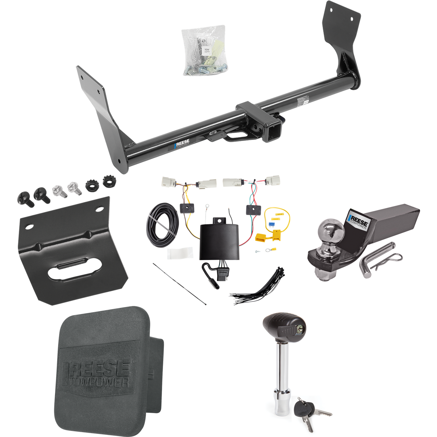 Fits 2019-2023 Ford Edge Trailer Hitch Tow PKG w/ 4-Flat Wiring + Starter Kit Ball Mount w/ 2" Drop & 2" Ball + 1-7/8" Ball + Wiring Bracket + Hitch Lock + Hitch Cover (Excludes: Titanium Models) By Reese Towpower