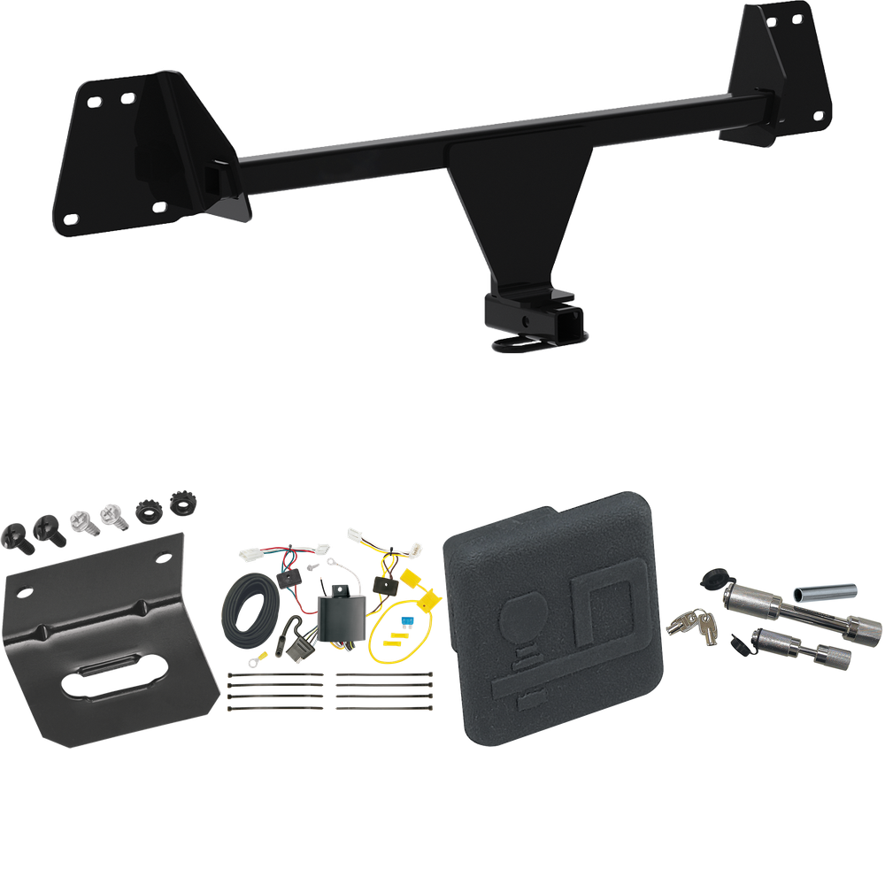 Fits 2019-2022 Toyota Corolla Trailer Hitch Tow PKG w/ 4-Flat Wiring Harness + Hitch Cover + Dual Hitch & Coupler Locks (For Hatchback Models) By Draw-Tite