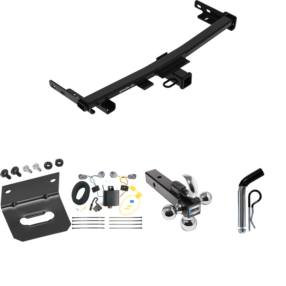 Fits 2014-2018 Jeep Cherokee Trailer Hitch Tow PKG w/ 4-Flat Wiring Harness + Triple Ball Ball Mount 1-7/8" & 2" & 2-5/16" Trailer Balls w/ Tow Hook + Pin/Clip + Wiring Bracket (For Trailhawk Models) By Draw-Tite