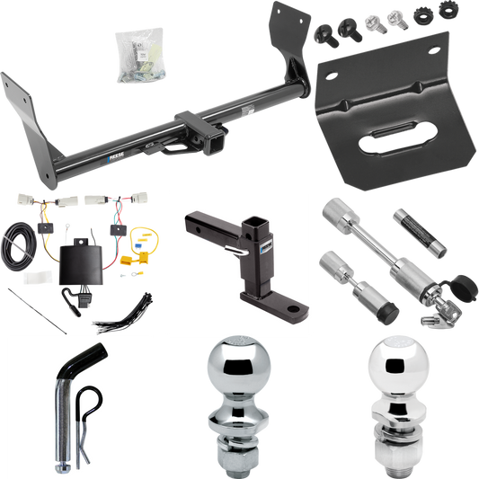 Fits 2019-2023 Ford Edge Trailer Hitch Tow PKG w/ 4-Flat Wiring Harness + Adjustable Drop Rise Ball Mount + Pin/Clip + 2" Ball + 1-7/8" Ball + Dual Hitch & Coupler Locks (Excludes: Titanium Models) By Reese Towpower