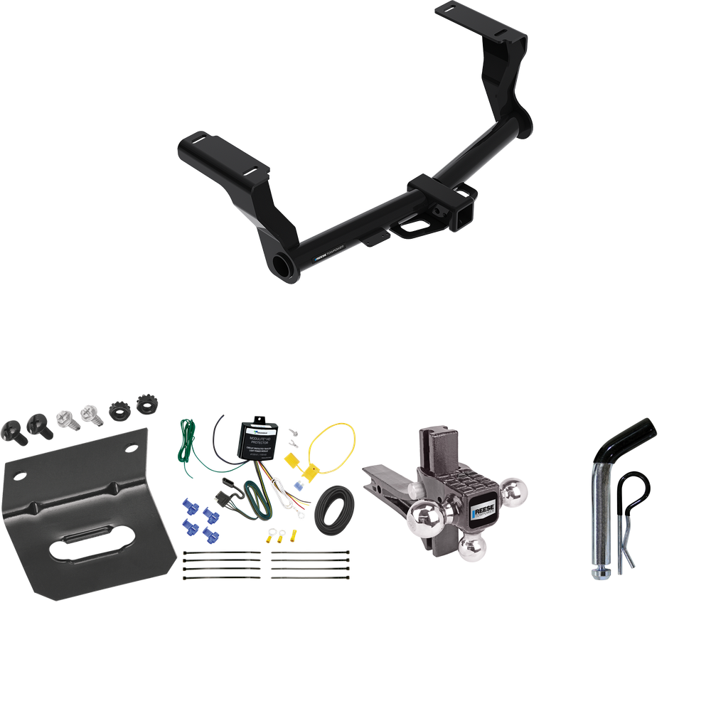 Fits 2016-2023 Subaru Crosstrek Trailer Hitch Tow PKG w/ 4-Flat Wiring Harness + Adjustable Drop Rise Triple Ball Ball Mount 1-7/8" & 2" & 2-5/16" Trailer Balls + Pin/Clip + Wiring Bracket (For Hybrid Models) By Reese Towpower