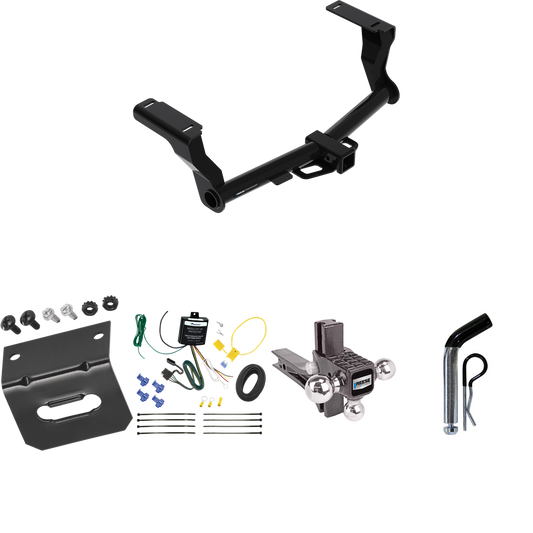 Fits 2016-2023 Subaru Crosstrek Trailer Hitch Tow PKG w/ 4-Flat Wiring Harness + Adjustable Drop Rise Triple Ball Ball Mount 1-7/8" & 2" & 2-5/16" Trailer Balls + Pin/Clip + Wiring Bracket (For Hybrid Models) By Reese Towpower