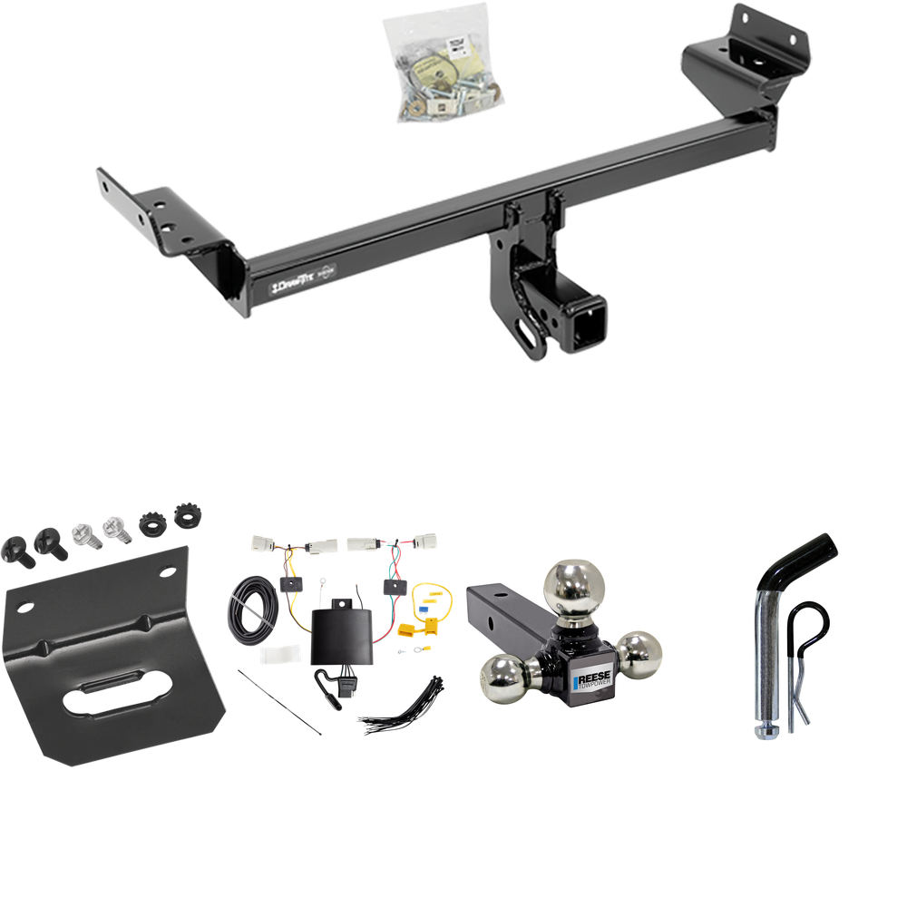 Fits 2019-2023 Ford Edge Trailer Hitch Tow PKG w/ 4-Flat Wiring Harness + Triple Ball Ball Mount 1-7/8" & 2" & 2-5/16" Trailer Balls + Pin/Clip + Wiring Bracket (Excludes: Titanium Models) By Draw-Tite