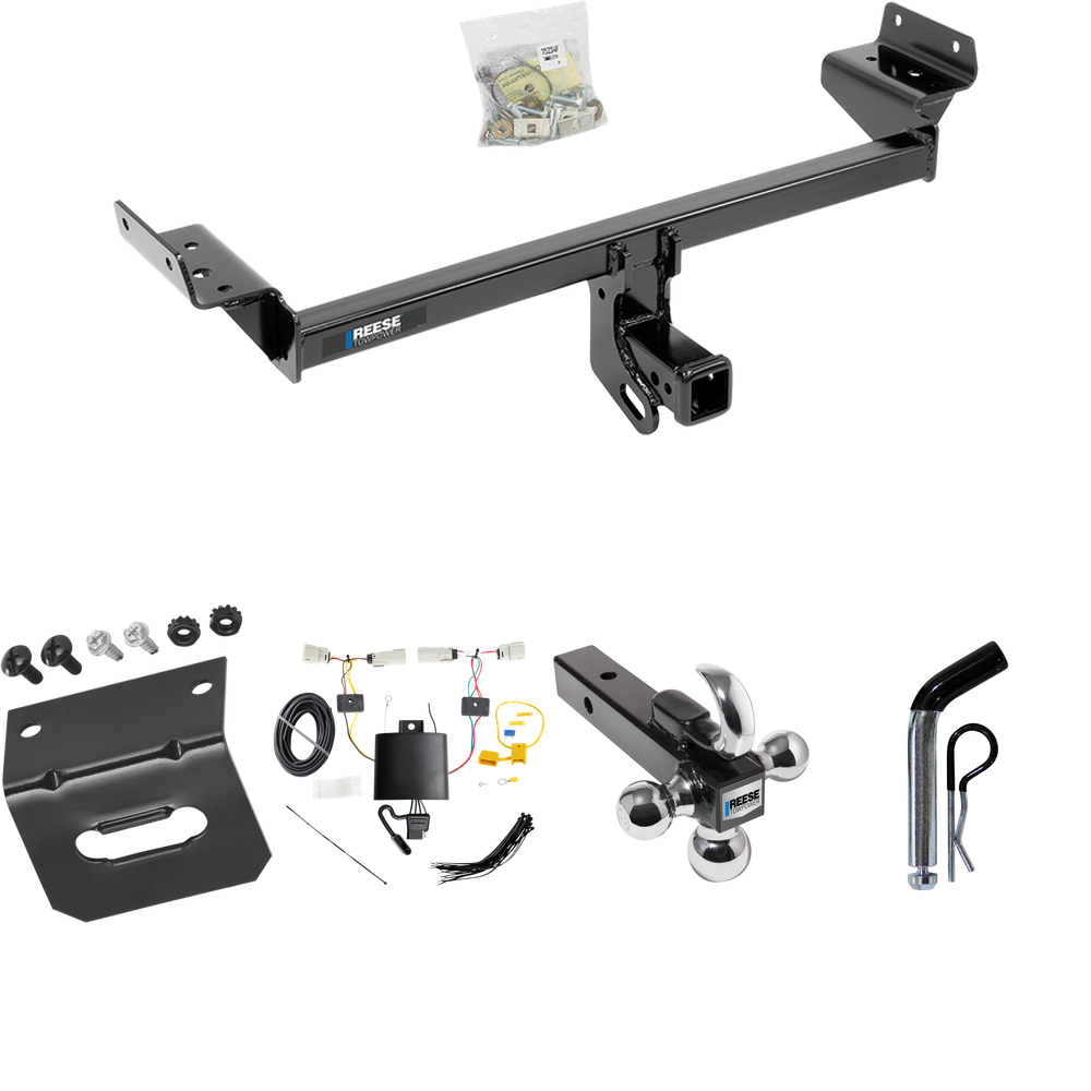 Fits 2019-2023 Ford Edge Trailer Hitch Tow PKG w/ 4-Flat Wiring Harness + Triple Ball Ball Mount 1-7/8" & 2" & 2-5/16" Trailer Balls w/ Tow Hook + Pin/Clip + Wiring Bracket (Excludes: Titanium Models) By Reese Towpower