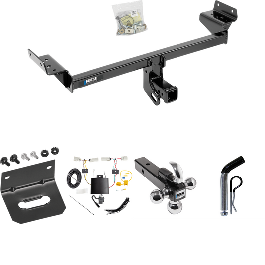 Fits 2019-2023 Ford Edge Trailer Hitch Tow PKG w/ 4-Flat Wiring Harness + Triple Ball Ball Mount 1-7/8" & 2" & 2-5/16" Trailer Balls w/ Tow Hook + Pin/Clip + Wiring Bracket (Excludes: Titanium Models) By Reese Towpower