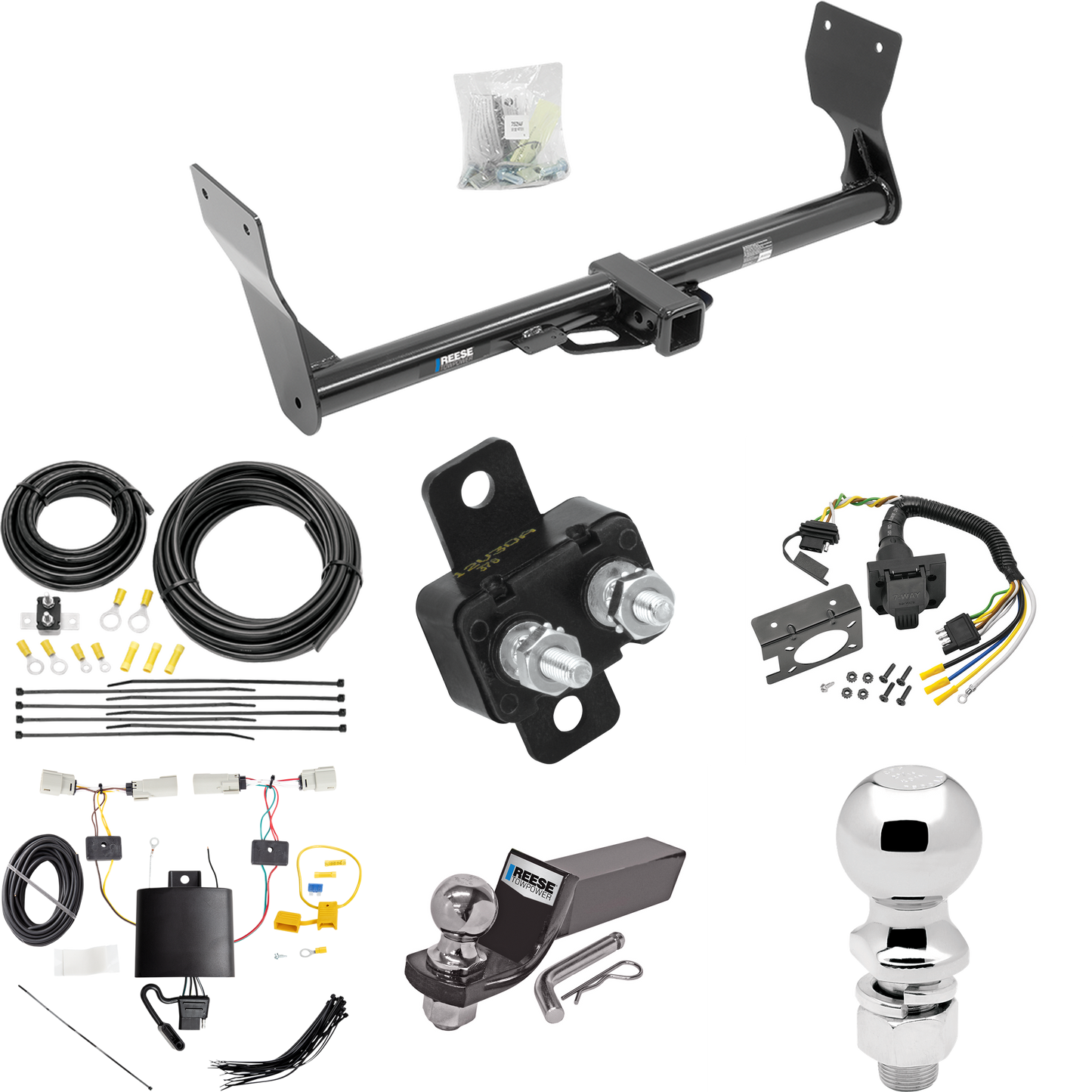 Se adapta al paquete de enganche de remolque Ford Edge 2019-2023 con cableado RV de 7 vías + bola de 2" y 2-5/16" + soporte de caída (excluye: modelos de titanio) de Reese Towpower