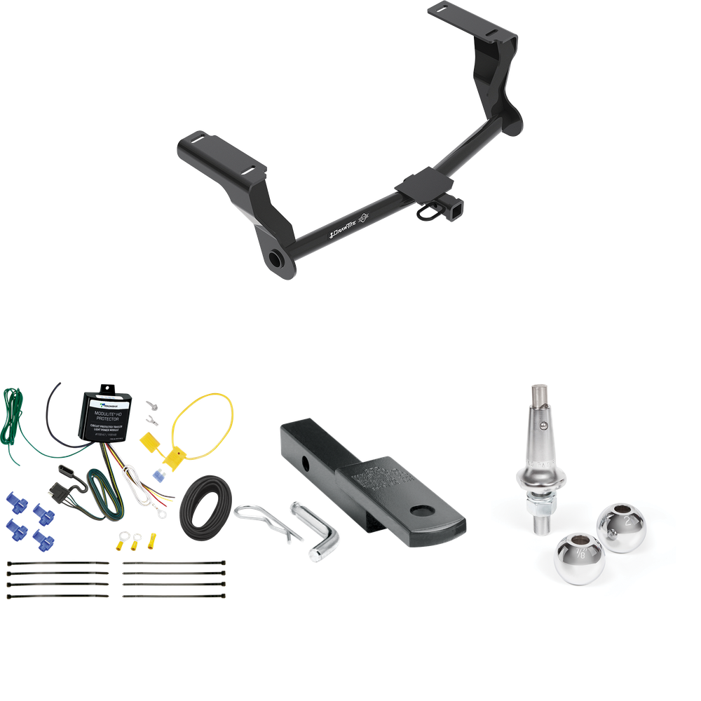 Fits 2016-2023 Subaru Crosstrek Trailer Hitch Tow PKG w/ 4-Flat Wiring Harness + Draw-Bar + Interchangeable 1-7/8" & 2" Balls (For Hybrid Models) By Draw-Tite