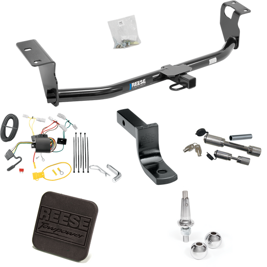 Fits 2014-2019 Toyota Corolla Trailer Hitch Tow PKG w/ 4-Flat Wiring Harness + Draw-Bar + Interchangeable 1-7/8" & 2" Balls + Hitch Cover + Dual Hitch & Coupler Locks (Excludes: Hatchback Models) By Reese Towpower