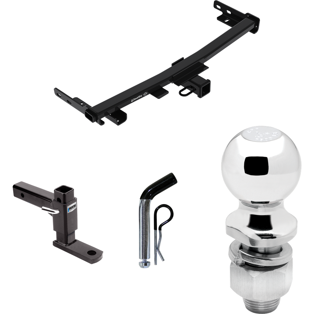 Fits 2014-2023 Jeep Cherokee Trailer Hitch Tow PKG w/ Adjustable Drop Rise Ball Mount + Pin/Clip + 2" Ball (For Trailhawk Models) By Draw-Tite