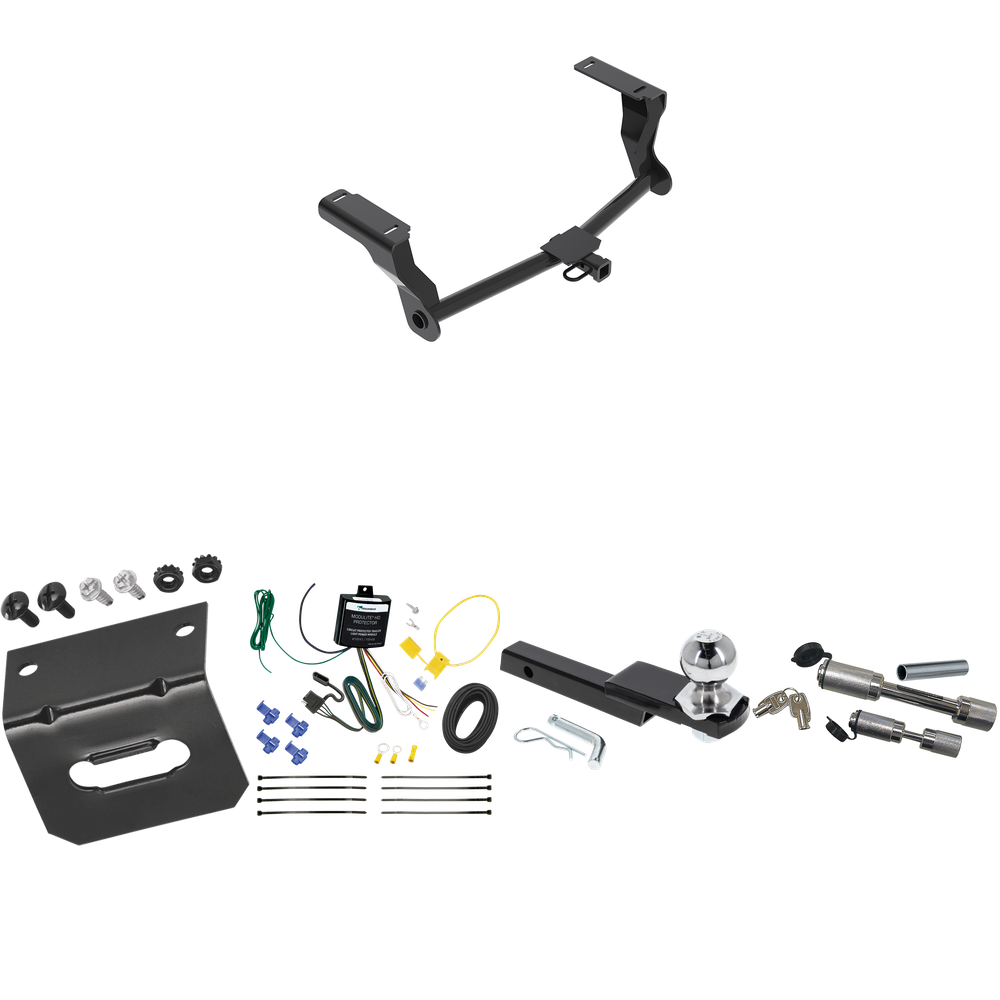 Fits 2016-2023 Subaru Crosstrek Trailer Hitch Tow PKG w/ 4-Flat Wiring Harness + Interlock Starter Kit w/ 2" Ball 1-1/4" Drop 3/4" Rise + Wiring Bracket + Dual Hitch & Coupler Locks (For Hybrid Models) By Reese Towpower