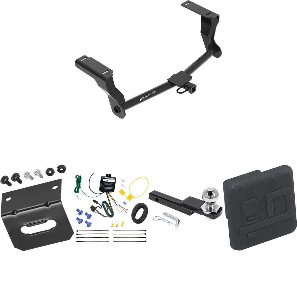 Fits 2016-2023 Subaru Crosstrek Trailer Hitch Tow PKG w/ 4-Flat Wiring Harness + Interlock Starter Kit w/ 2" Ball 1-1/4" Drop 3/4" Rise + Wiring Bracket + Hitch Cover (For Hybrid Models) By Draw-Tite