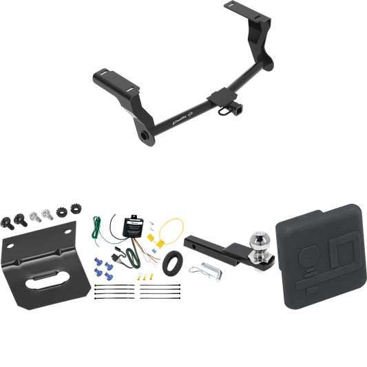 Fits 2016-2023 Subaru Crosstrek Trailer Hitch Tow PKG w/ 4-Flat Wiring Harness + Interlock Starter Kit w/ 2" Ball 1-1/4" Drop 3/4" Rise + Wiring Bracket + Hitch Cover (For Hybrid Models) By Draw-Tite