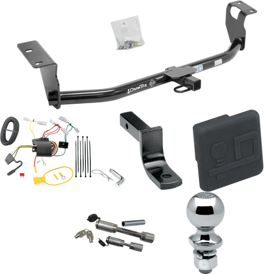 Fits 2014-2019 Toyota Corolla Trailer Hitch Tow PKG w/ 4-Flat Wiring Harness + Draw-Bar + 2" Ball + Hitch Cover + Dual Hitch & Coupler Locks (Excludes: Hatchback Models) By Draw-Tite