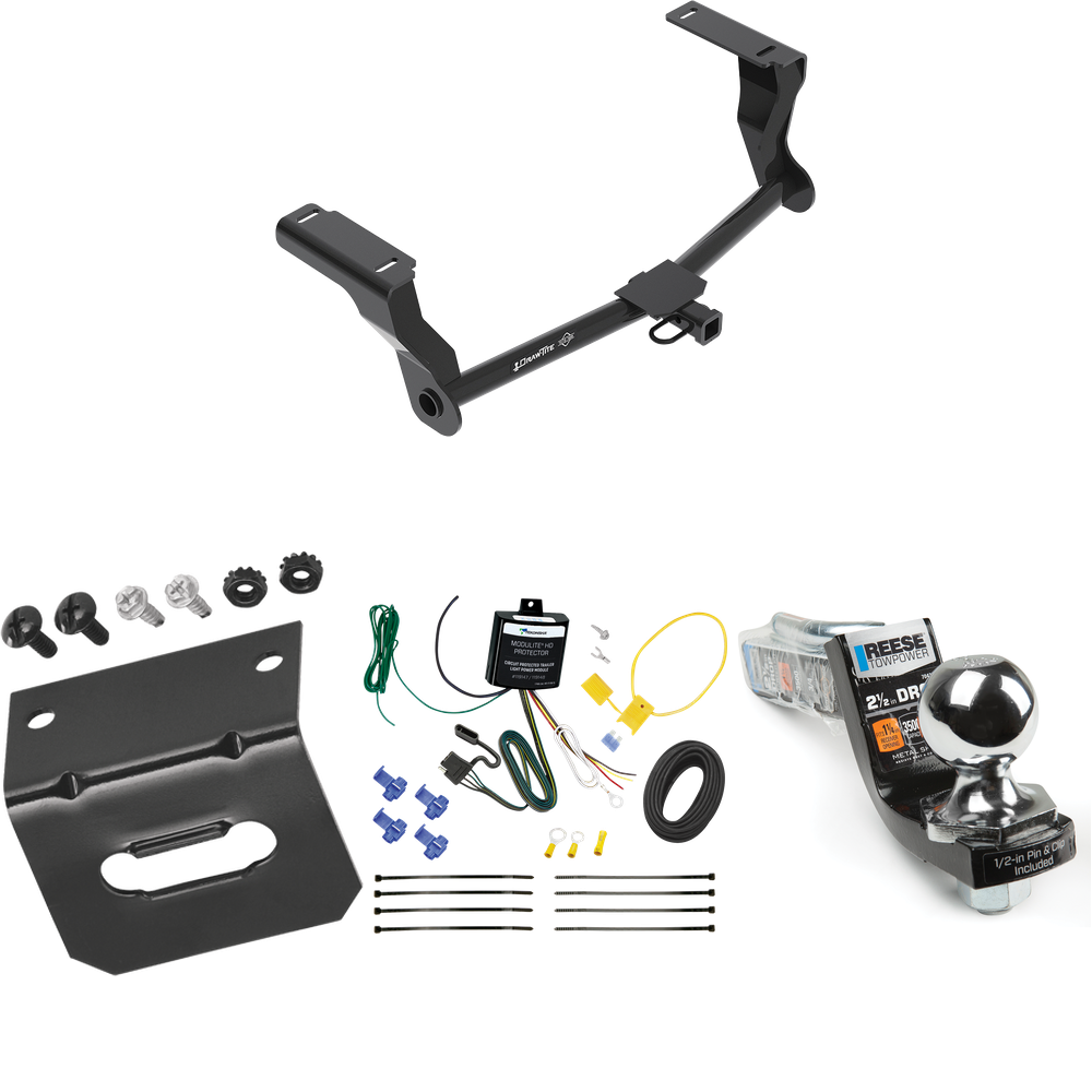 Fits 2016-2023 Subaru Crosstrek Trailer Hitch Tow PKG w/ 4-Flat Wiring Harness + Interlock Starter Kit w/ 2" Ball 2-1/2" Drop 2" Rise + Wiring Bracket (For Hybrid Models) By Draw-Tite