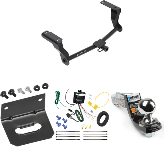 Fits 2016-2023 Subaru Crosstrek Trailer Hitch Tow PKG w/ 4-Flat Wiring Harness + Interlock Starter Kit w/ 2" Ball 2-1/2" Drop 2" Rise + Wiring Bracket (For Hybrid Models) By Draw-Tite