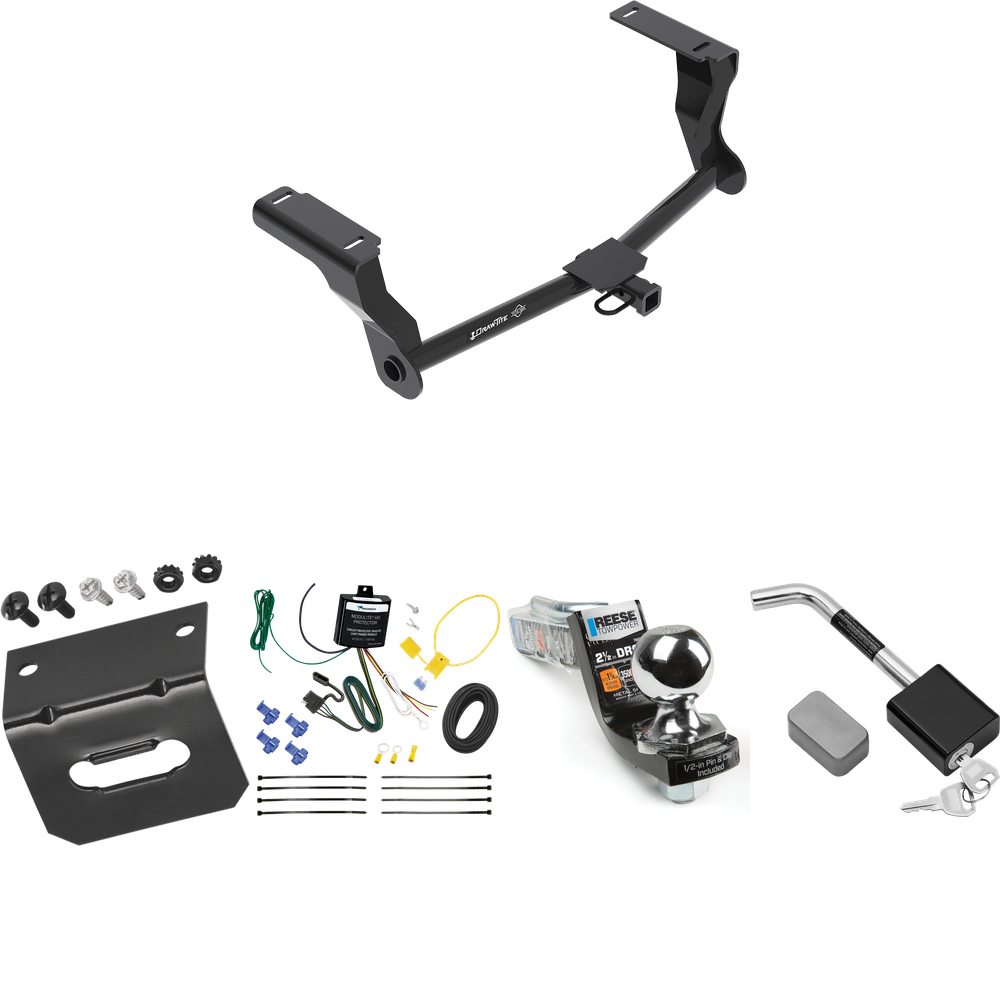 Fits 2016-2023 Subaru Crosstrek Trailer Hitch Tow PKG w/ 4-Flat Wiring Harness + Interlock Starter Kit w/ 2" Ball 2-1/2" Drop 2" Rise + Wiring Bracket + Hitch Lock (For Hybrid Models) By Draw-Tite