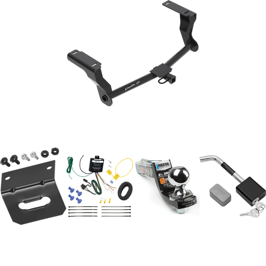 Fits 2016-2023 Subaru Crosstrek Trailer Hitch Tow PKG w/ 4-Flat Wiring Harness + Interlock Starter Kit w/ 2" Ball 2-1/2" Drop 2" Rise + Wiring Bracket + Hitch Lock (For Hybrid Models) By Draw-Tite