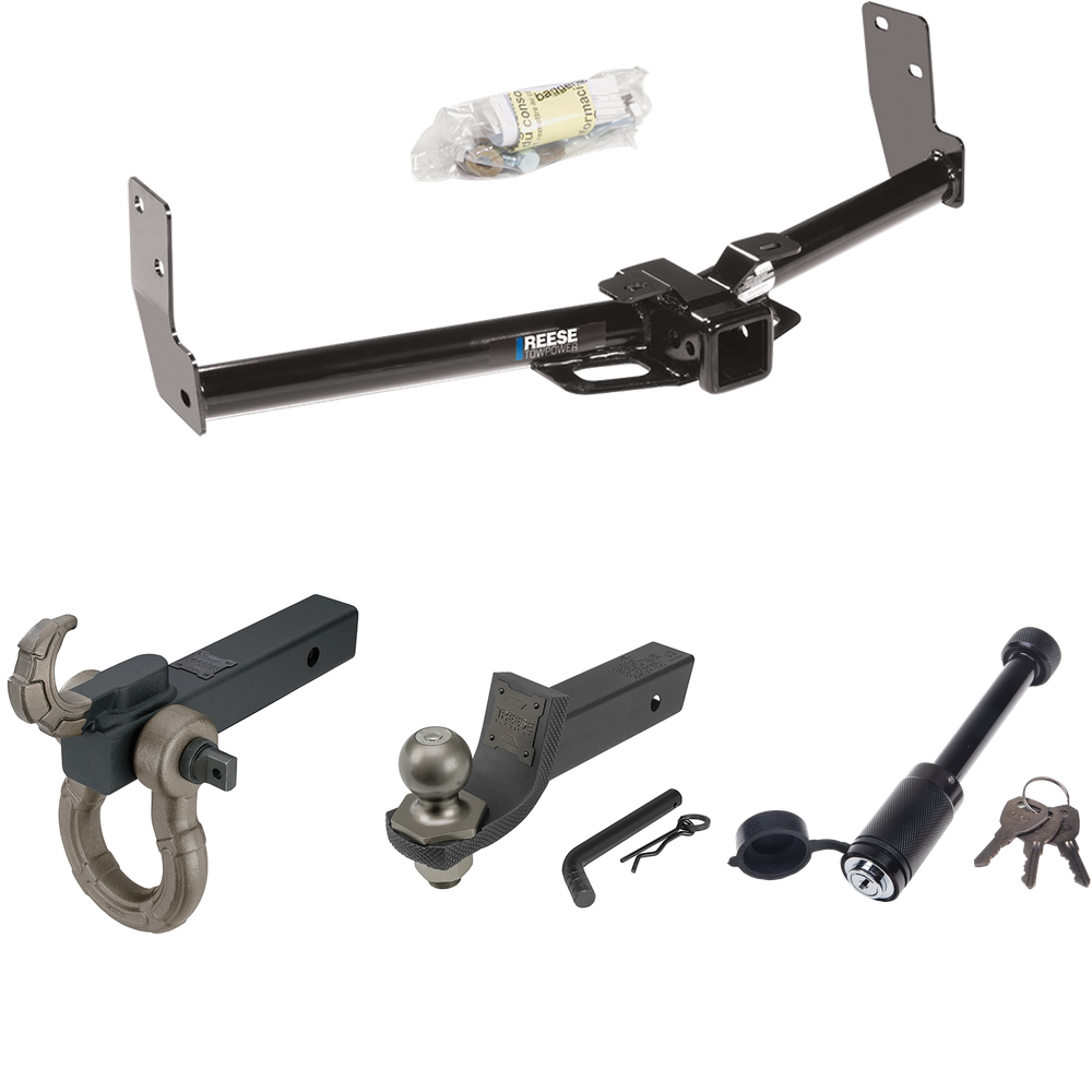 Fits 2010-2016 Cadillac SRX Trailer Hitch Tow PKG + Interlock Tactical Starter Kit w/ 2" Drop & 2" Ball + Tactical Hook & Shackle Mount + Tactical Dogbone Lock By Reese Towpower