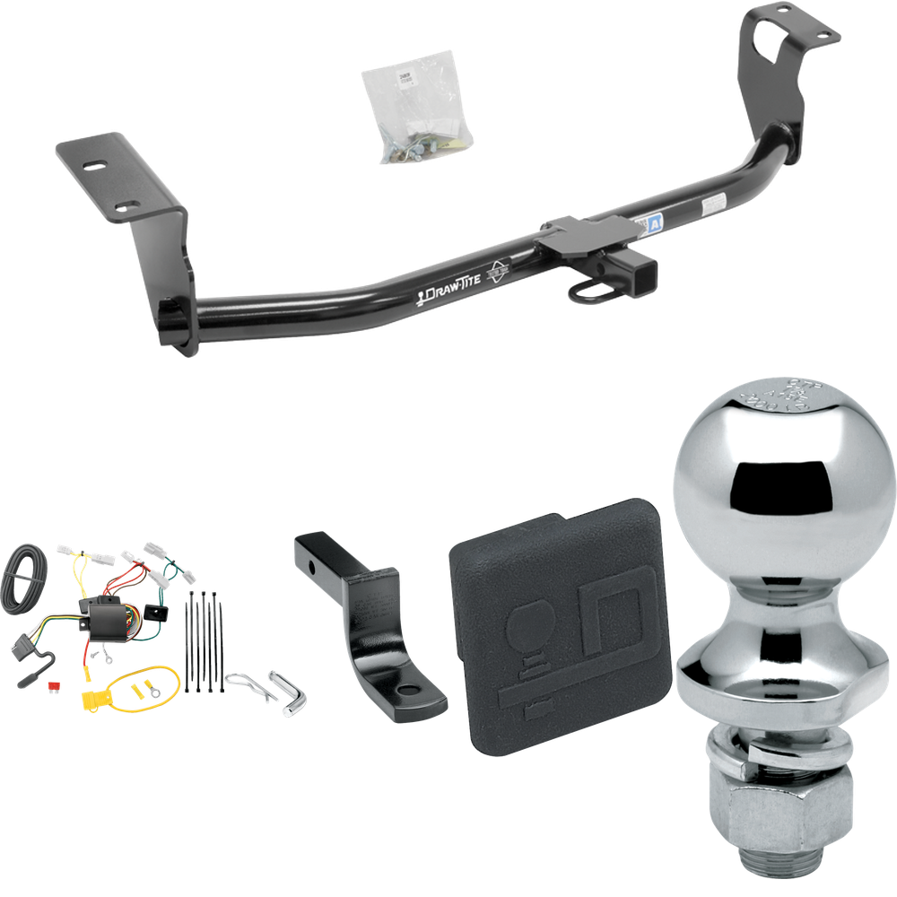 Fits 2014-2019 Toyota Corolla Trailer Hitch Tow PKG w/ 4-Flat Wiring Harness + Draw-Bar + 1-7/8" Ball + Hitch Cover (Excludes: Hatchback Models) By Draw-Tite